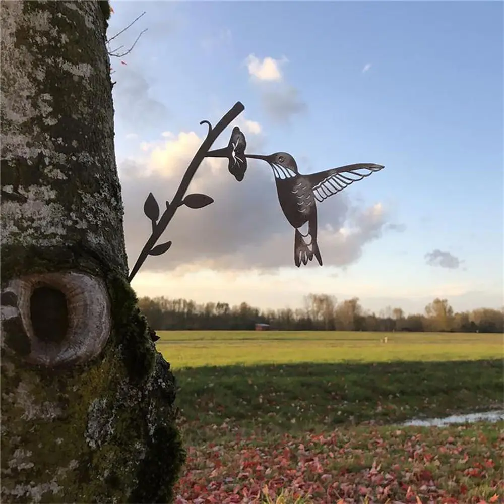Garden Decoration Handmade Steel Birds Silhouette Metal Animal Crafts Garden Backyard Branch Birds Animal Ornaments Garden Art Decoration Statues
