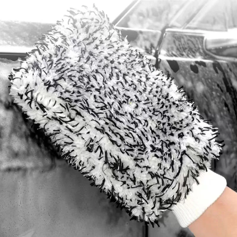 2​024 high density scratch gloves car wash double side coral velvet gloves soft microfiber wash mitt thicken large size accesori