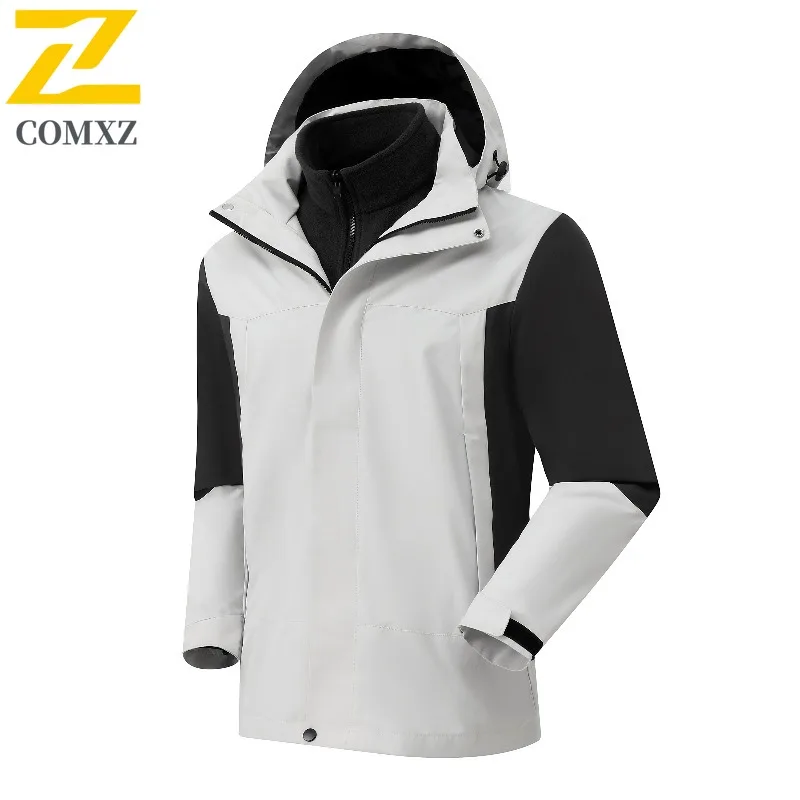 COMXZ Trench Coat Warm Removable Hood Outdoor Work Climbing Biker Jacket 2025 Camping Lightweight Wear Resistant Men's Outerwear