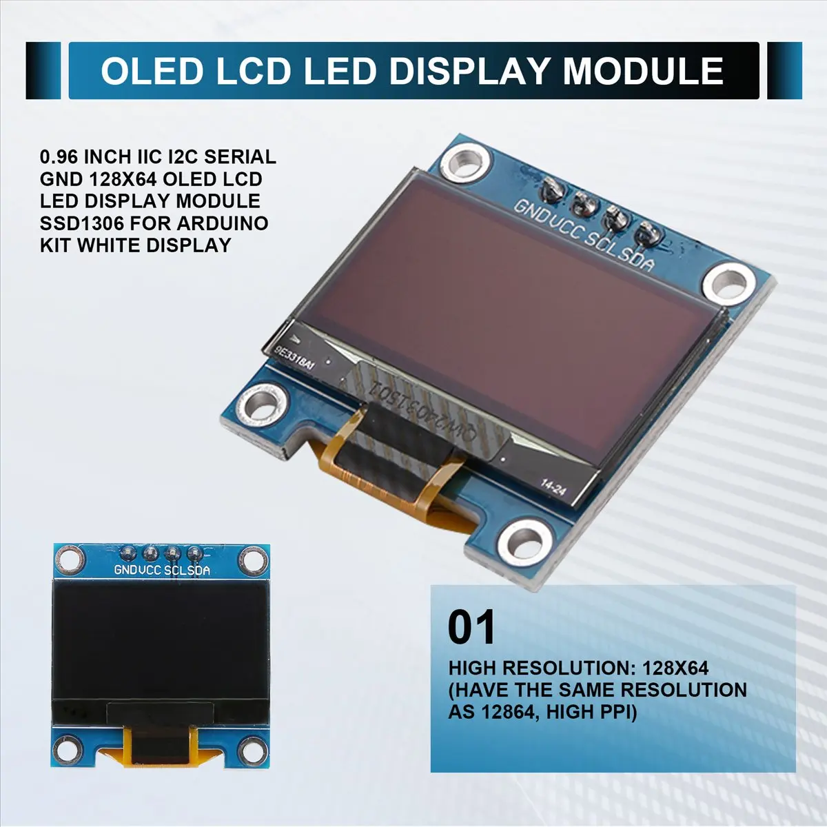  39Q 소비자 전자제품, 아두이노 키트용 0.96인치 128X64 OLED LCD LED 모듈 화이트 디스플레이(금속+PC)