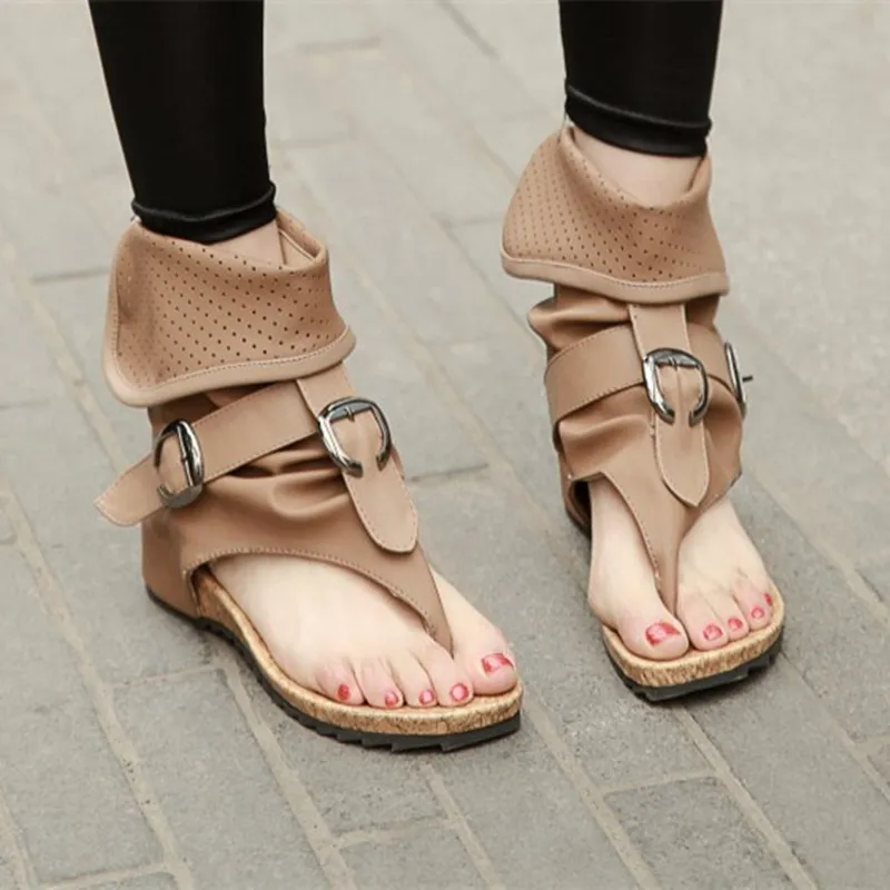 YMECHIC Lady Khaki Black Buckle Strap Flat Heel Ankle Summer Boots Shoes Zipper Gladiator Sandal Women Casual Sandale 2023