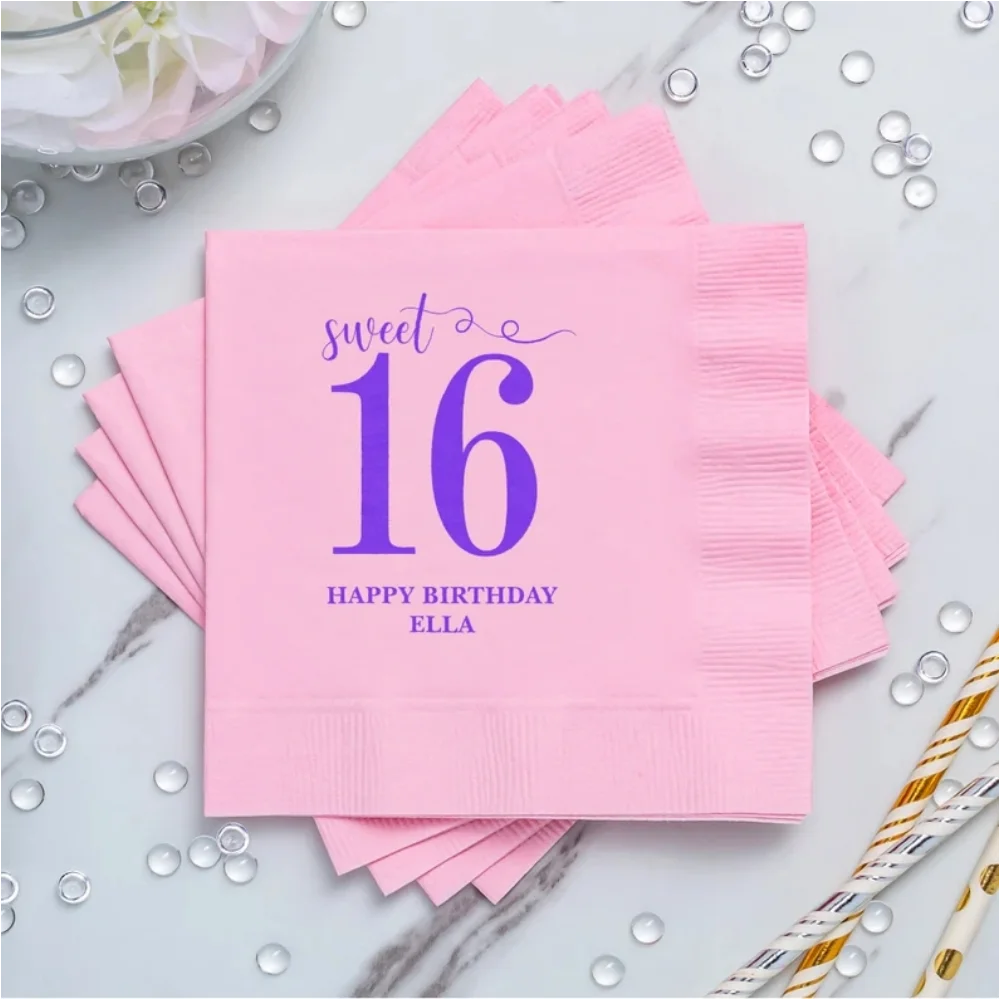 Servilletas de cóctel de feliz cumpleaños 17, paquete de 50 servilletas de  3 capas de oro rosa blanco para decoración de cenas de celebración de