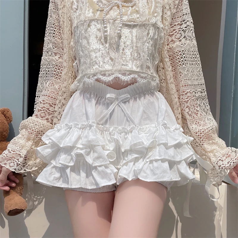 New Japanese Style Ruffled Cake Skirt Trousers Crinoline Women's Summer Anti-Exposed Pettiskirt Safety Pants Leggings Shorts