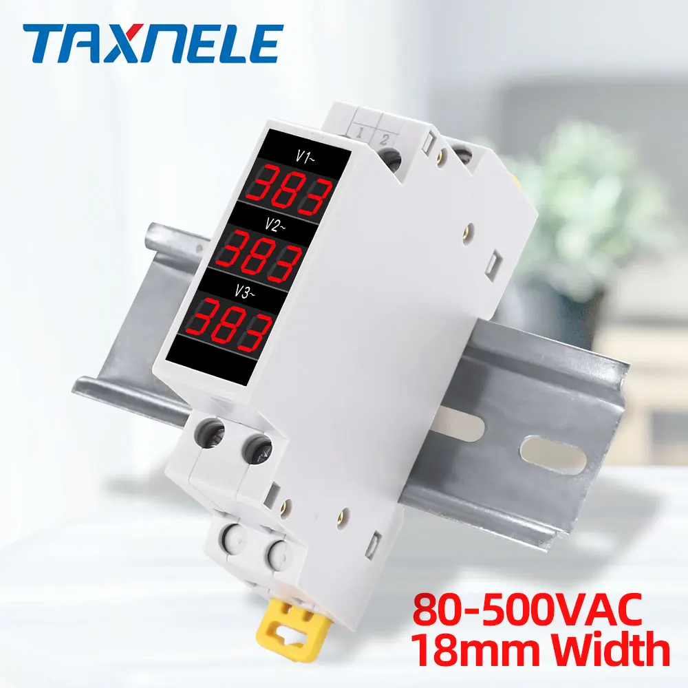 Din Rail 18mm Three Phase Voltage Meter Ac 80 500V 220V 380V Modular