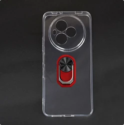 Premium Soft TPU Silicone Phone Case with High Back Finger Ring for Enhanced Grip and Style (Clear TPU C Red)