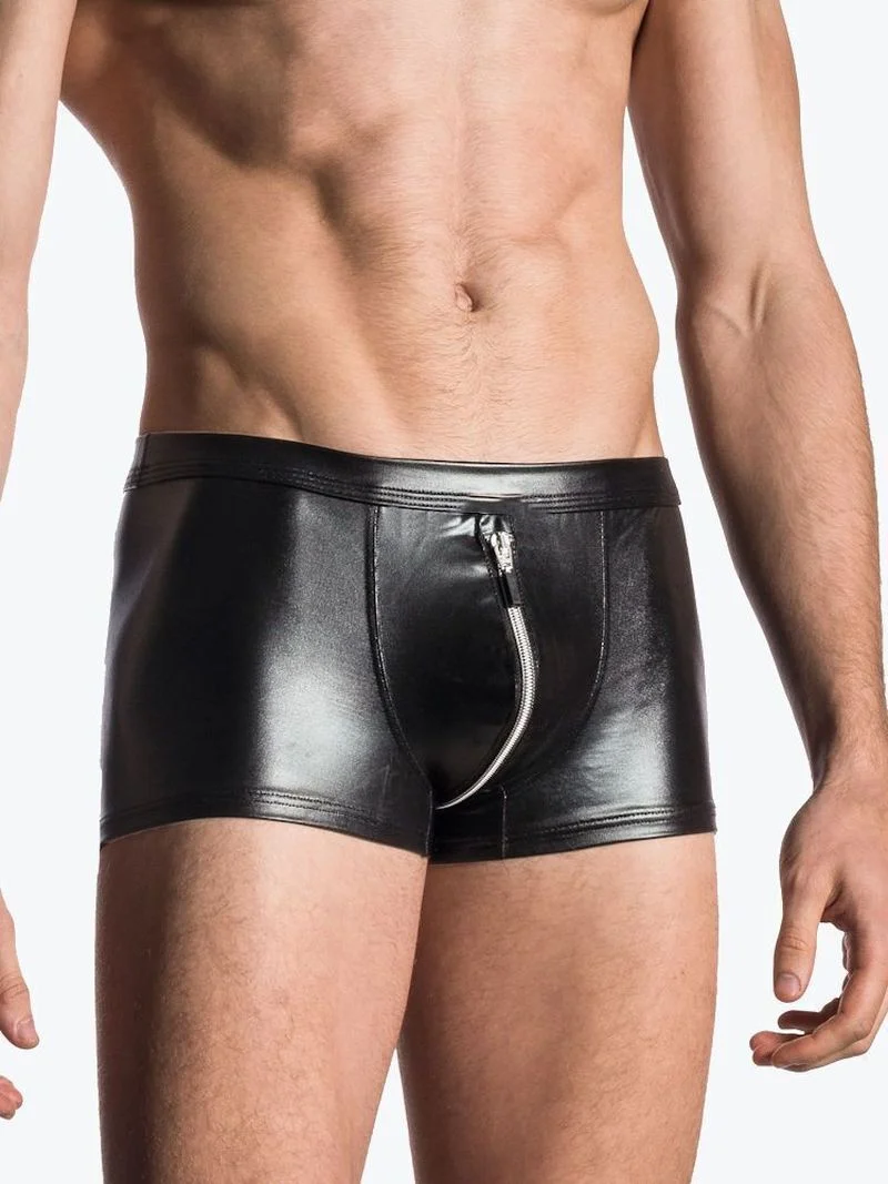 Mens Sexy Leather Tights Tops Zipper Crotch Shorts Stretch Fetish Wear Slim Hot Pants Bodycon Shaping T-shirts Ecoparty mens bodywear mens leather tops