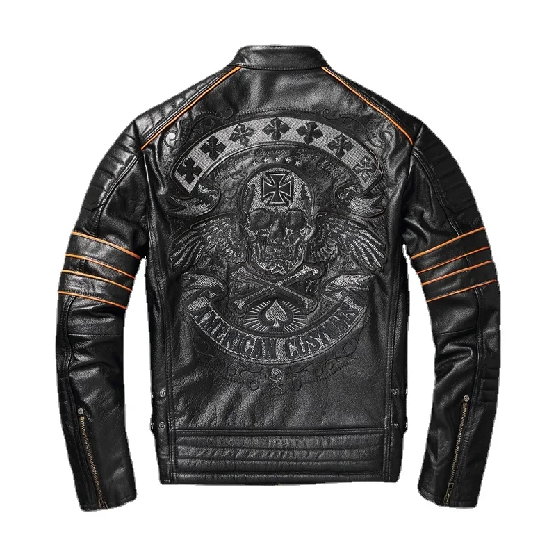 Motorcycle Jacket With Embroidered Genuine Leather Jacket Shop