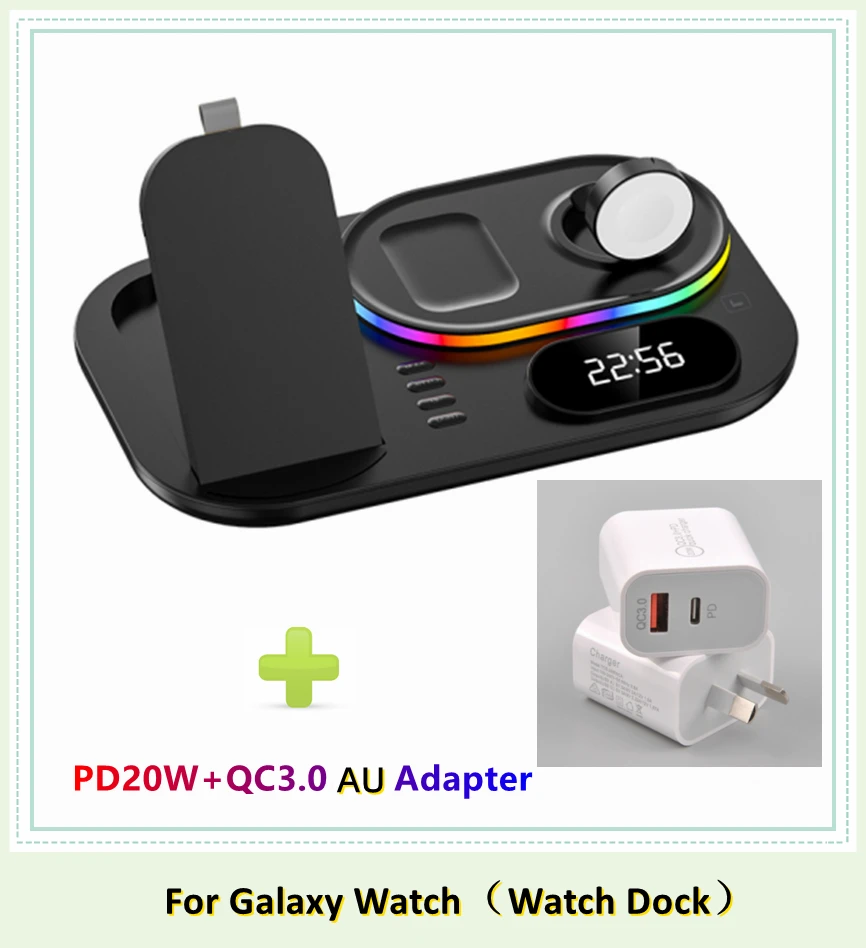 2022 RGB Wireless Charger Dock Qi 4 in 1 Charging Station Compatible with Apple Airpods iPhone 12 13 Samsung S21 Galaxy Watch 