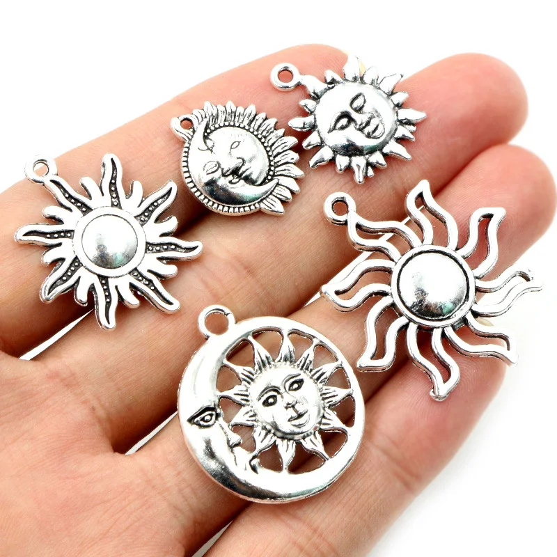 Neue Mode Antike Silber Überzogene Mond Sonne Blume Handgemachte Charme Anhänger DIY Schmuck Erkenntnisse für Armband Halskette Zubehör