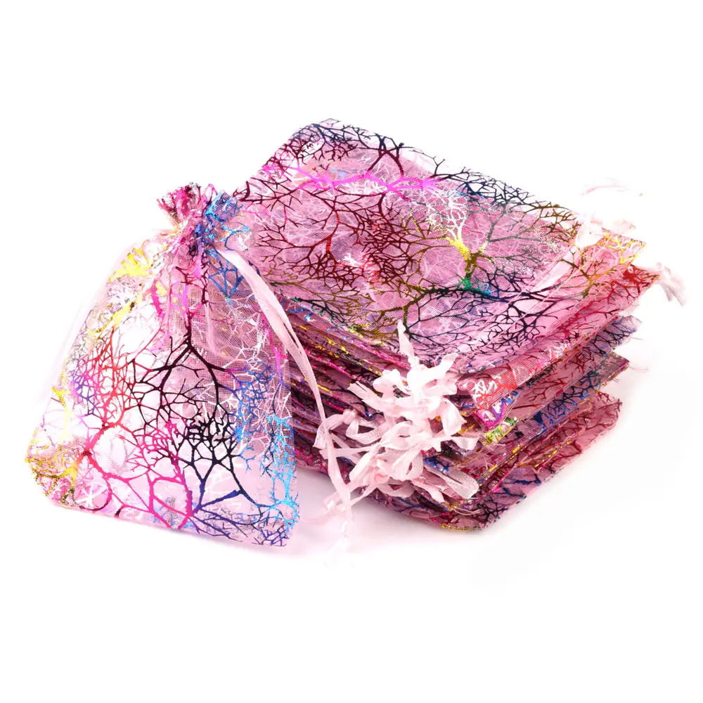 50pcs/Lot Drawable Colorful Tree Organza Packaging Bags 7x9cm 9x12cm 10x15cm 13x18cm Wedding Christmas Gift Jewelry Pouches