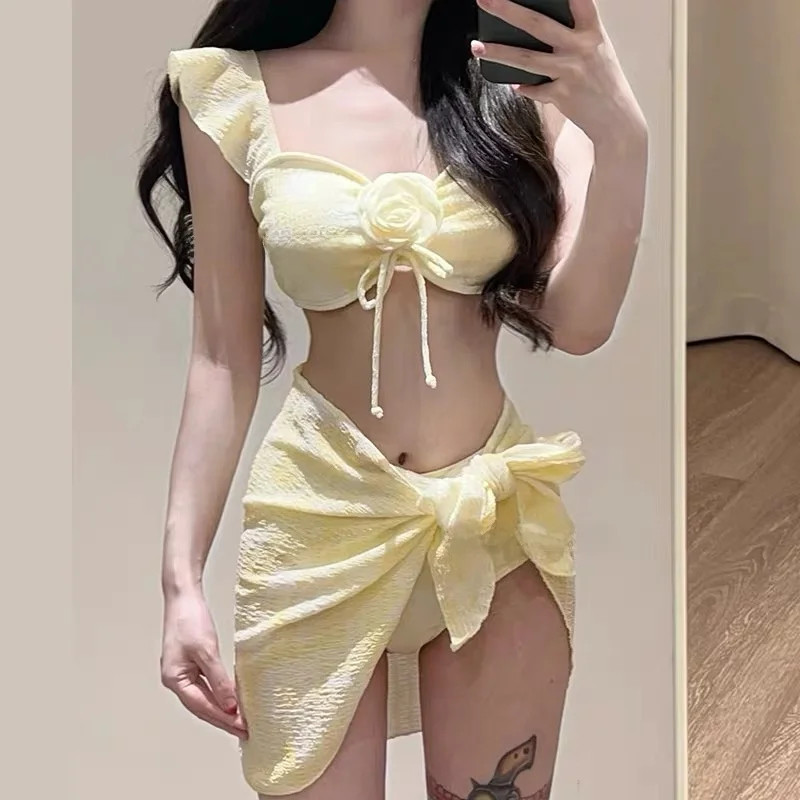 Sexy Bikini Three-Piece Set Vacation Spa Beach Swimwear Women's High-End Sensation Escape Princess 2024 New Arrival - 4