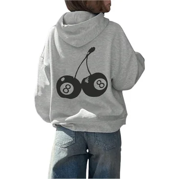 سترة نسائية موضة 2025 بطبعة الكرز فضفاضة بأكمام طويلة برباط عالي الجودة كلاسيكي كلاسيكي مريح