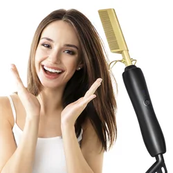 Multifunctional Hot Comb Hair Straightener Electric Hot Comb Flat Iron Hair Straightening Brush and Curling Iron Wet and Dry