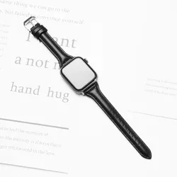 Elegant Slim Leather Strap for Women - Compatible with Apple Watch Series (Black 01)