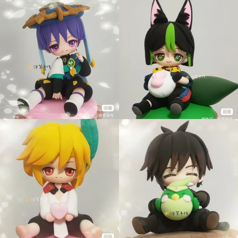 

MiHoYo Genshin Impact Wanderer Xiao Tighnari Sitting Position Shape Handmade Figure Kawaii Toy Q Figural Clay Making Model Gifts