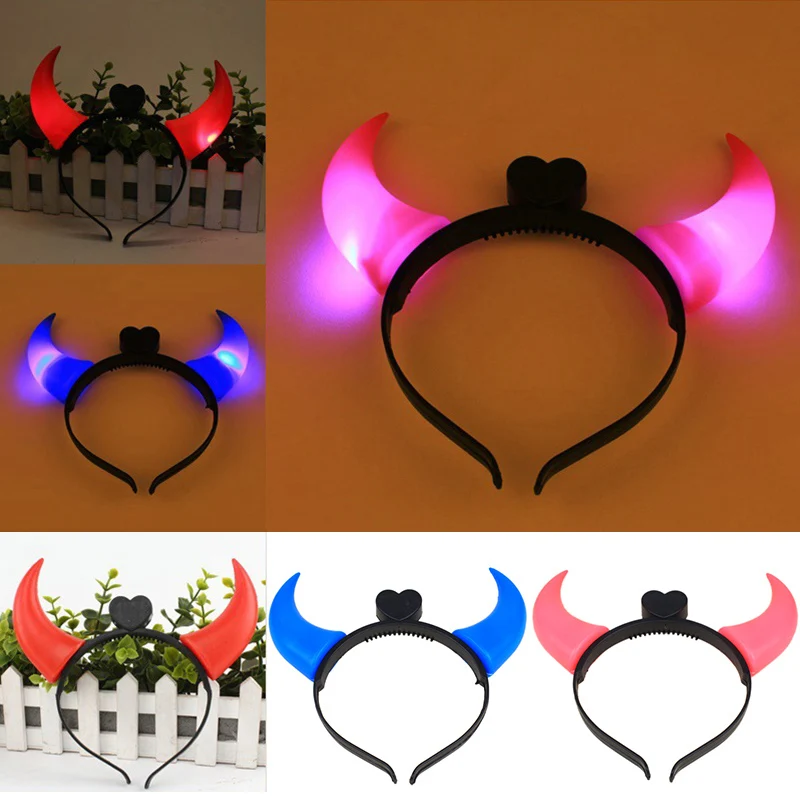 Halloween Led Funny Glow Devil Horn Light Up Headband Hair Hoops Flashing Children Adults Halloween & Christmas Party Decor