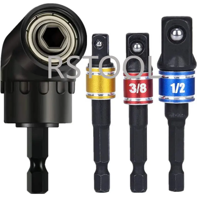 3pcs impact socket square nut driver bit 3pcs 1 4 hex shank screwdriver bit holder 1pcs 1 4 hex 105 degree right angle drill set 3Pcs 1/4 3/8 1/2