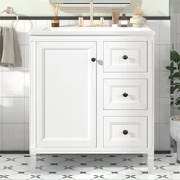 30" Bathroom Vanity with Sink,Freestanding Bathroom Vanity and Basin Sink Combo with Three Drawers and Two Door Shelves, (White) 1