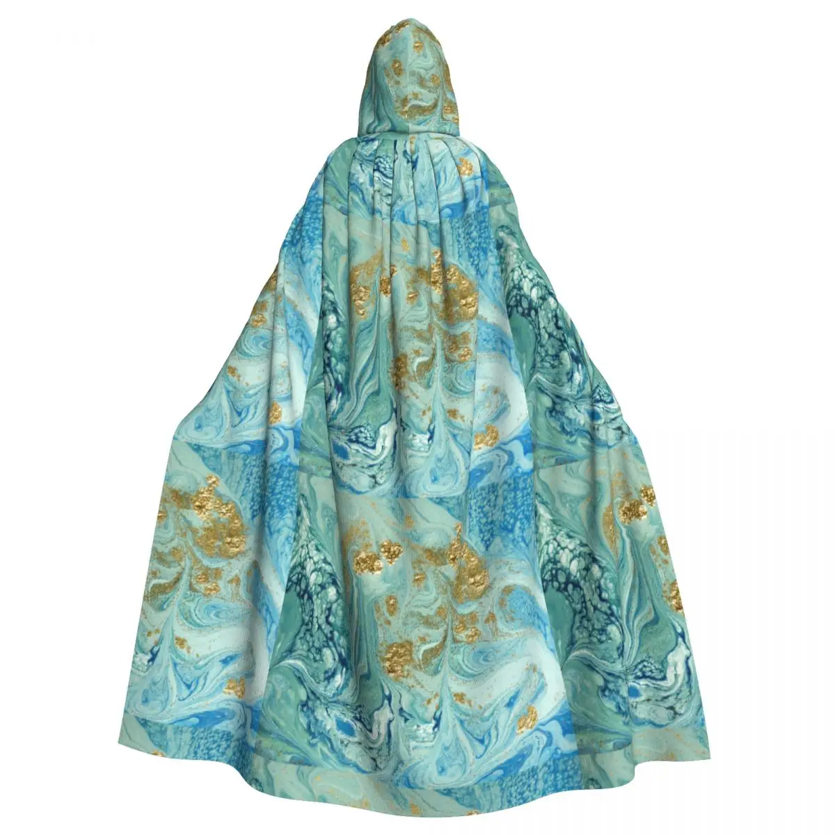 

Blue And Golden Abstract Liquid Marble Background Hooded Cloak Polyester Unisex Witch Cape Costume Accessory