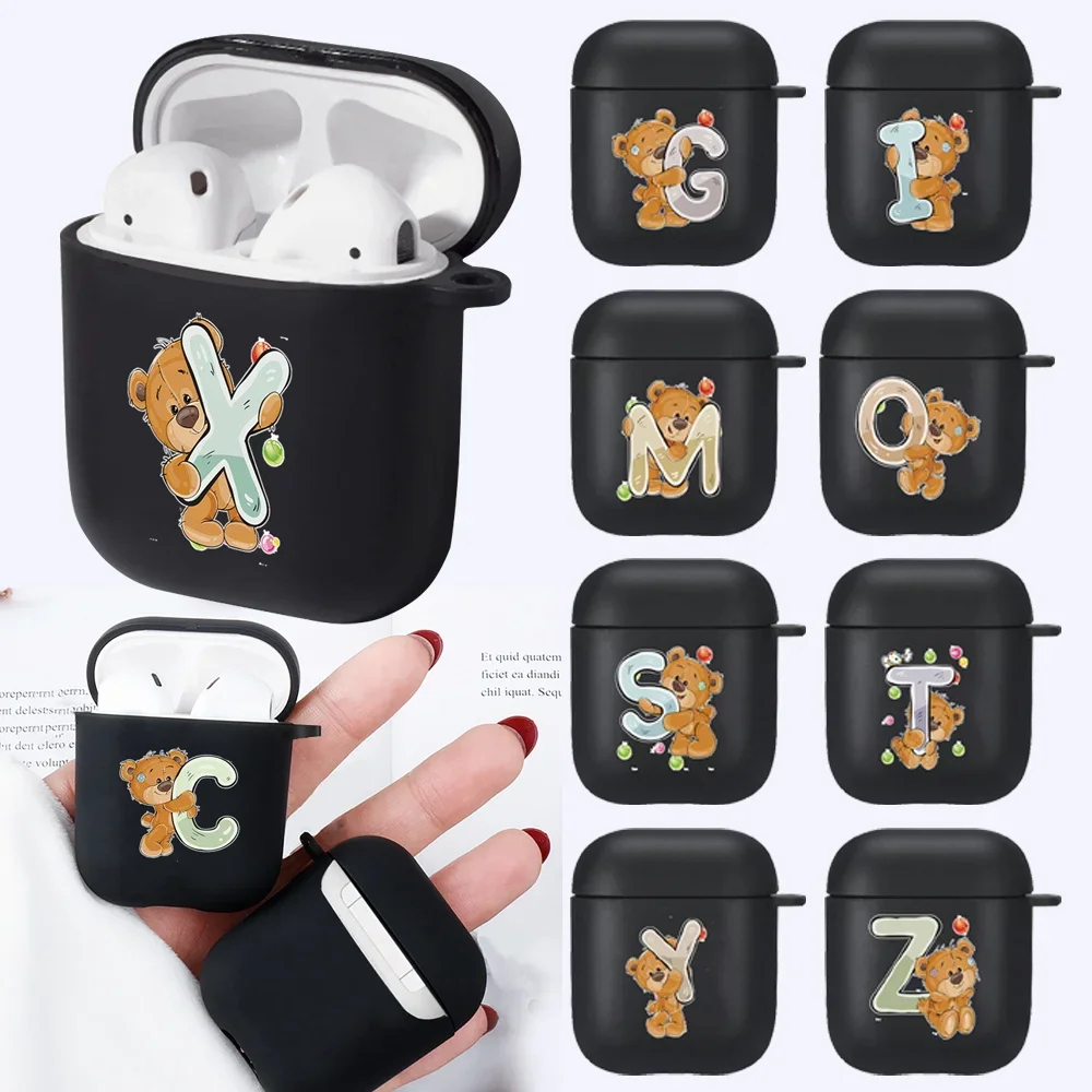 Custodia Airpods Per Apple Airpods 1/2 Gen Cute Bear Alphabet Pattern Custodia Protettiva Bluetooth Wireless Auricolare Cover Dustpoor