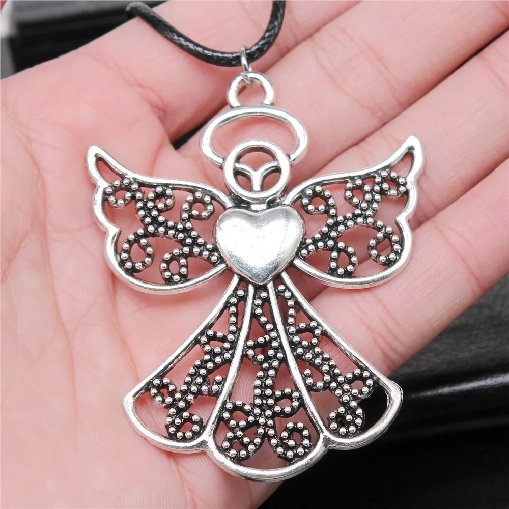 Dropshipping Antique Silver Color 54x68mm Angel Pendant Faux Black