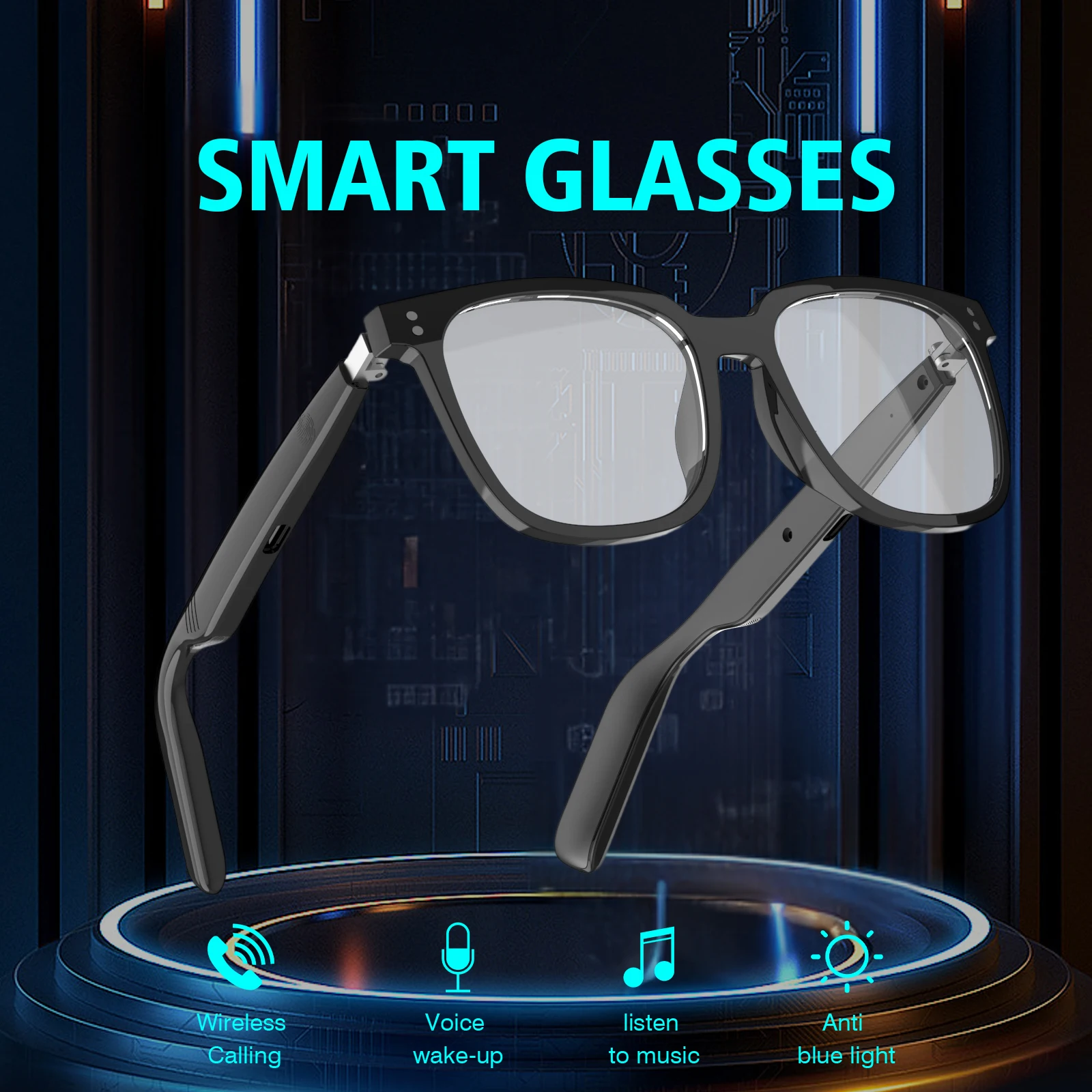 Wireless Smart Glasses with Blue Light Blocking Lenses