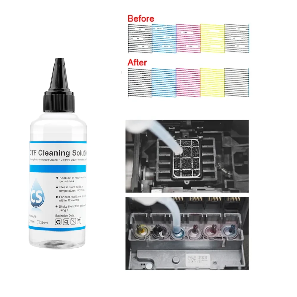Description Picture 3 of item100ml DTF Ink Cleaner Cleaning Solution Liquid For DTF (Direct Transfer Film) Printer Printhead Tube Cleaning