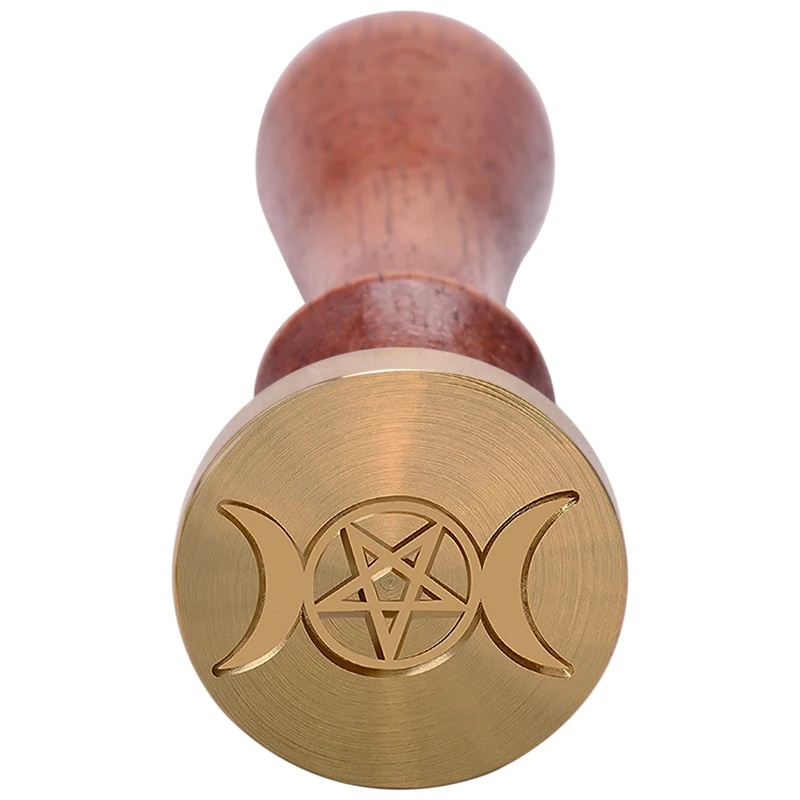 Triple Moon Goddess Wax Seal Stamp, Crescent Pentagram Pagan Sealing Brass Stamper, Wedding Invitation Card Wicca Gifts