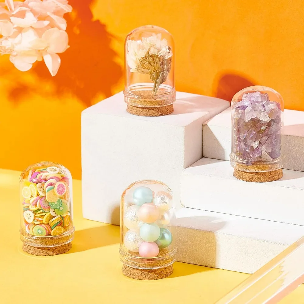 1 Box Cloche Bell Jar Display Dome with Cork Base 8ml Mini Glass Bottles Dome Decorative Jars Display Case for Flower Storage storage box