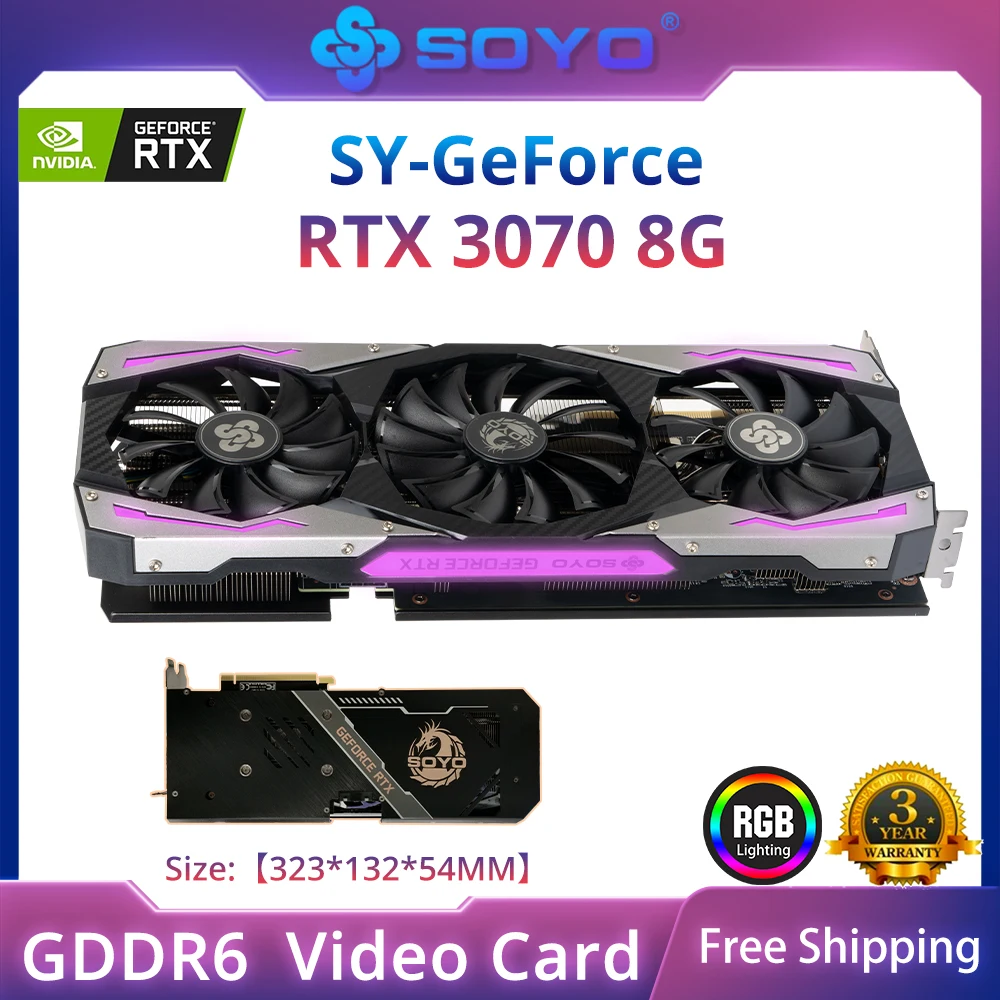 SOYO NVIDIA GeForce RTX3070 GDDR6 RTX3070Ti GDDR6X 12G Graphics Card HDMI  2.1-Compatible DP*3 Game Card 256Bit Desktop PC GPU