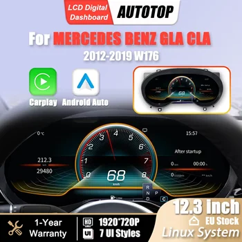 Panel de Instrumentos Digital LCD Linux de 12.3 Pulgadas para Mercedes Benz Clase A GLA CLA W176 C117 X156 2012-2019, Carplay Inalámbrico, Android Auto, Cabina Virtual 1