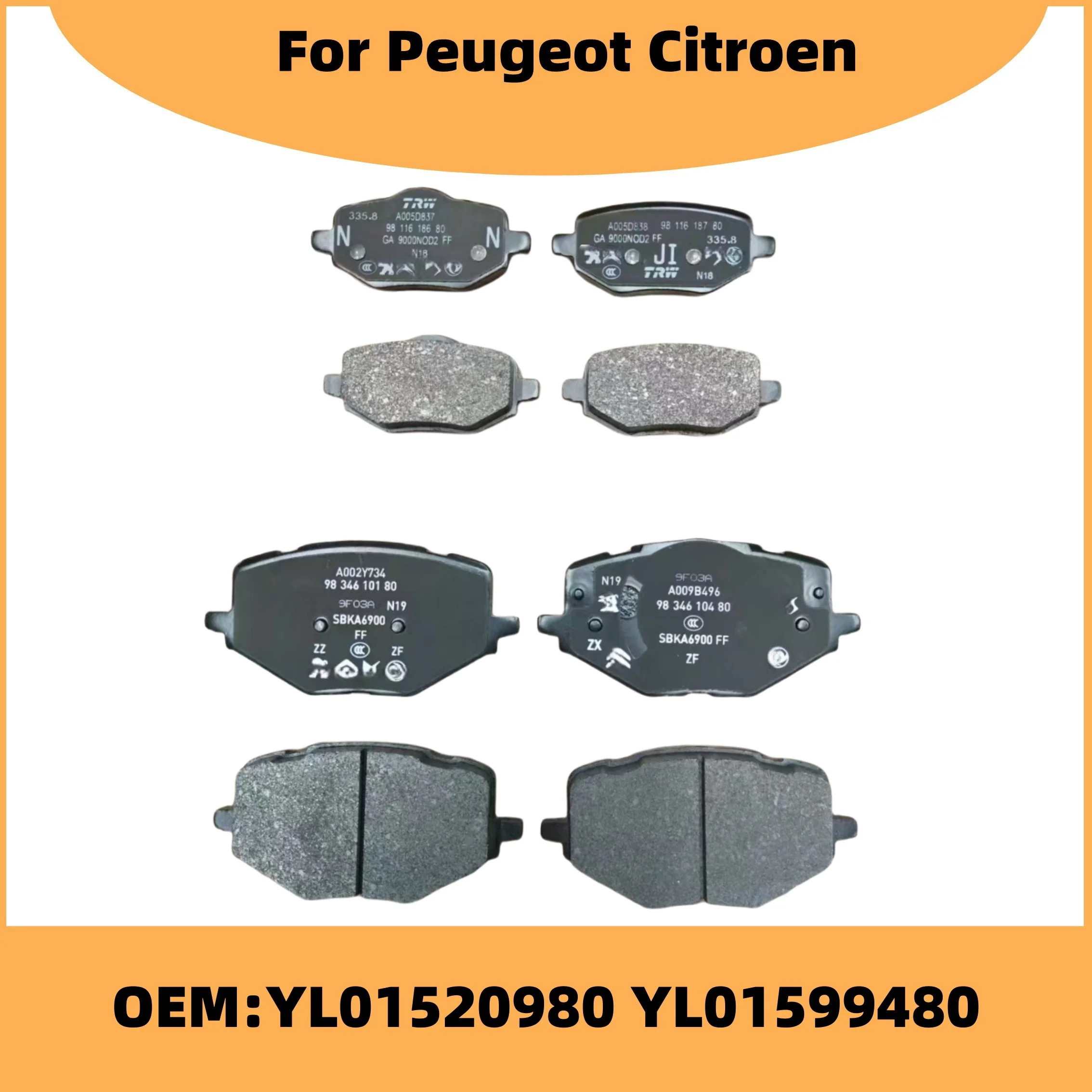 YL01520980 YL01599480 9834610180 9811618780 Auto Parts Brake pad For Peugeot 2008 Citroen