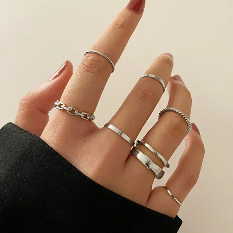 Ring Set Punk Ring Simple Design Vintage Gold Silver Color Joint Rings for Women