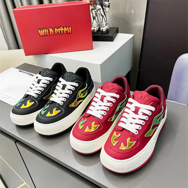 

Wild Pitch Flame Wave Casual Sneakers Men Women Thick Leather Platform men shoes basketball shoes trainer men gift for boyfriend