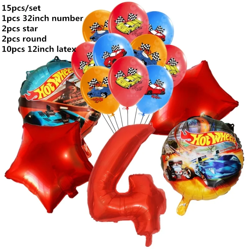thumbnail image 1 of 15 piezas de globos decorativos para fiesta de cumpleaños de Hot Wheels de 32 pulgadas, números rojos 1.º y 2.º, juego de globos Flamme Cars para niños y niñas, 1 of 5