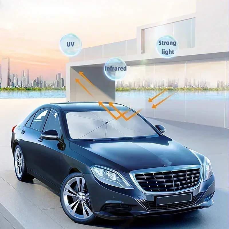 Auto-Sonnenschutzschirm für die Windschutzscheibe, silberbeschichtet, UV-beständig, faltbar, Auto-Sonnenschutz-Zubehör – Detail 8
