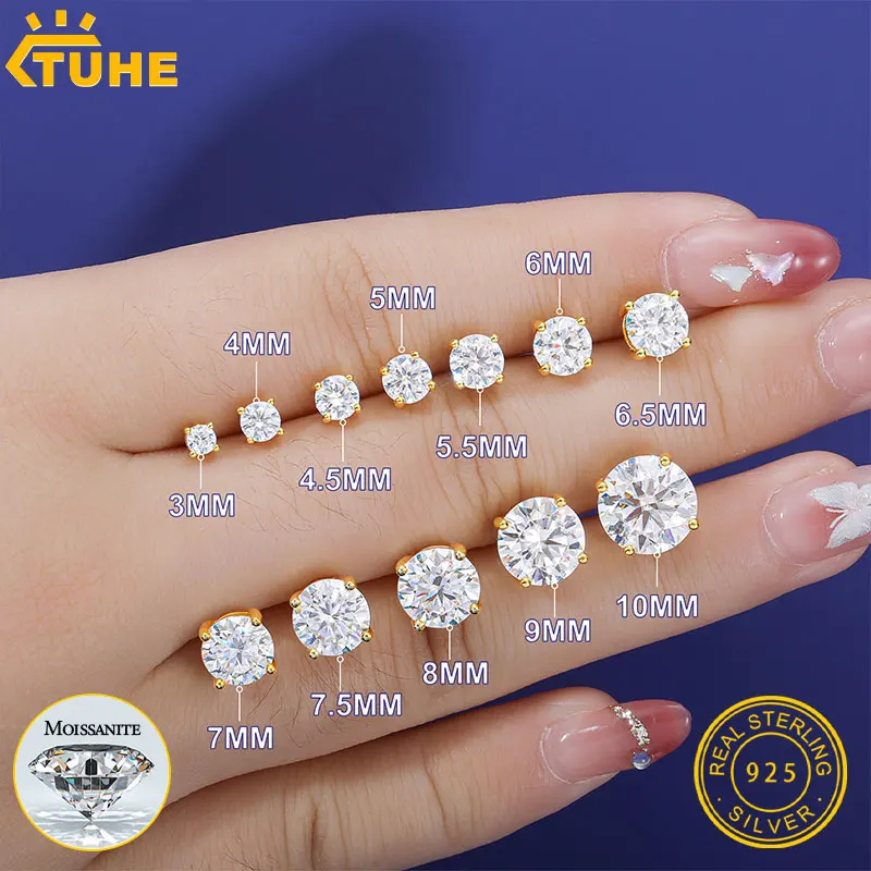 Inf.Story Moissanite Stud Earrings, 0.5CT D Color VVS1 Brilliant Round Cut 925 Sterling Silver Bezel Earrings For Women Or Men ( Gold