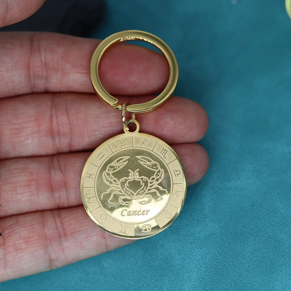Portachiavi colorato con segno zodiacale 12 costellazioni Leone Vergine Bilancia Scorpione Sagtario Ciondolo Cabochon in vetro Portachiavi Regalo di compleanno  36