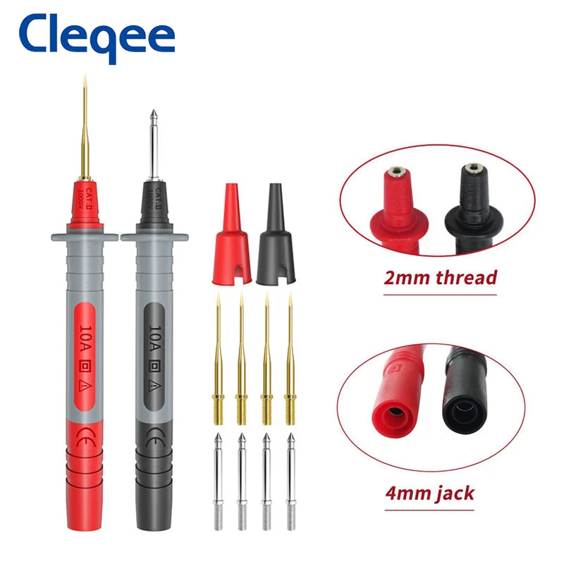 Cleqee-P1033Z 4mm 바나나 플러그 멀티 미터 테스트 리드 키트, Relaceable 테스트 프로브 포함, 날카로운 1mm/2mm 테스트 바늘 핀 8 개