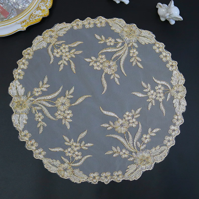 

TOP gold flowers Embroidery table cloth cover wedding party dining tablecloth kitchen Christmas Table decoration and accessories