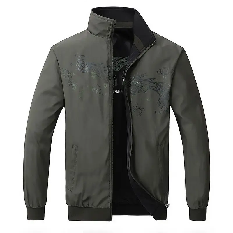 Spring Autumn New Thin Printing Loose Men's Coats Long Sleeve Solid All-match Zipper Plus Size Jacket Casual Fashion Men Clothes
