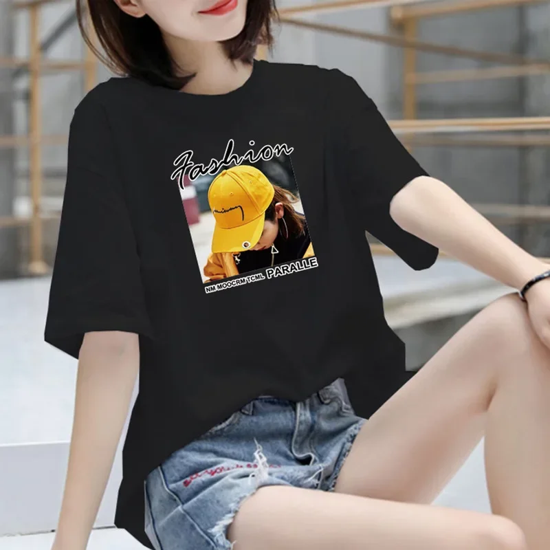 

Top Tee 2020 Shining Letter Printing Casual Short Sleeve O Neck Woman Clothing GRAY22