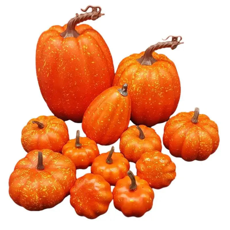 

12pcs Halloween Pumpkin Fall Decorations Rustic Orange Pumpkin Set Ornaments Fall Fake Vegetables Farmhouse Wreath For Harvest