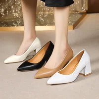 Spring Summer Square Heel Fashionable Shallow Cut High Heels Women's Classic Pointed Dress Pointy Toe Party Pumps 2