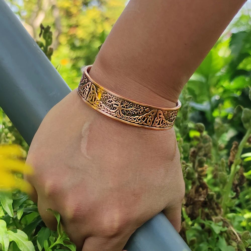Pure Copper Bracelet Yggdrasil Vintage Knot Magnetic Therapy 15mm Adjustable High Magnets Bangles Resizable Jewelry Men