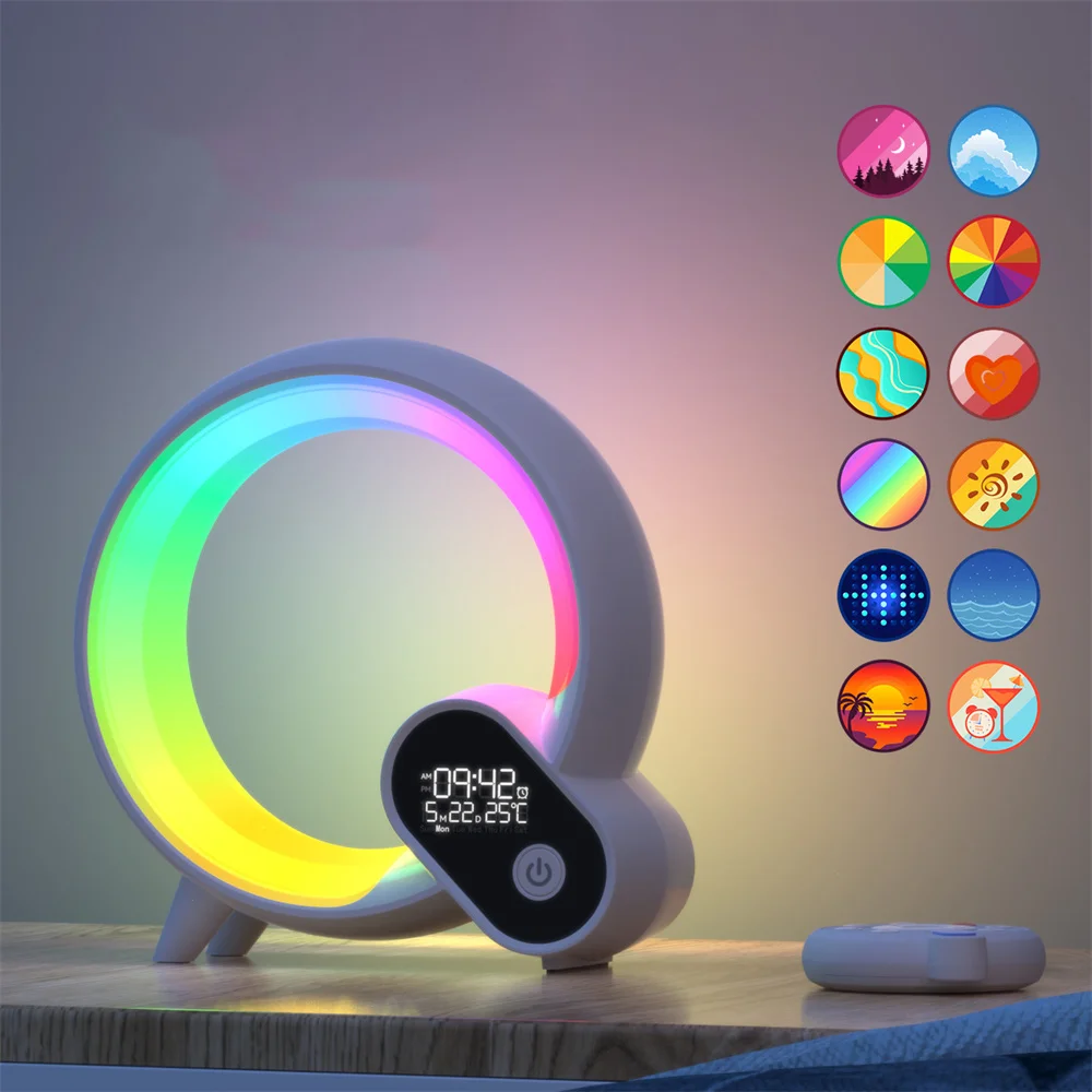 USB Powered RGBW Q Shape Bluetooth Atmosphere Light Alarm Creative Night Lamp &Timer for Foyer,Bedroom,Holiday,Birthday Gifts nighdn 3d lamp creative night light bicycle toy lights kids birthday present bedroom decoration holiday gifts for friend