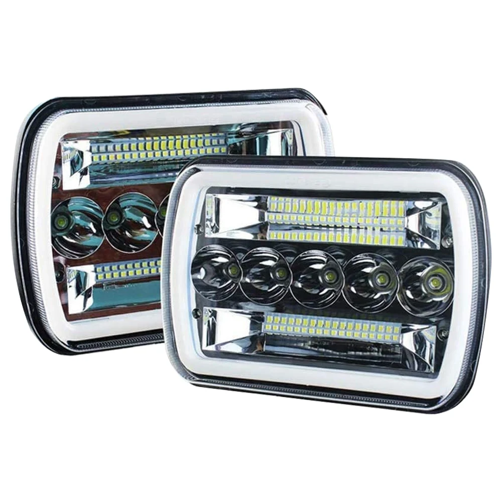 1 Paio 240W 5 X7Inch 7 X6Inch Led Headlight Hi-Lo Beam Halo Drl Per Jeep Cherokee Wrangler Xj Yj