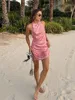 Sexy Sequin Mini Dress Women Loose Fashion Backless Halter A Line Robe Female 2024 Party Evening Chic Lace Up Sleeveless Dresses 5
