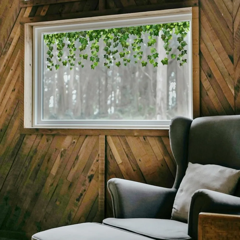 Green Hanging Vine and Leaf Double-Sided Static Cling Waterproof Window Decal