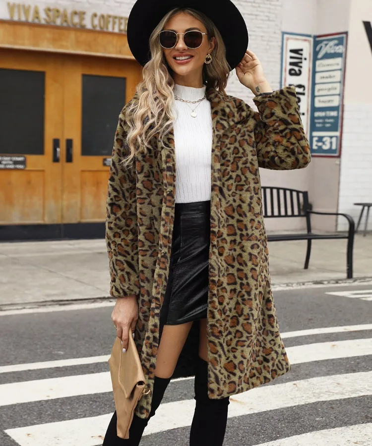 European and American Women's New Leopard Print Medium Length Long Sleeve Lapel Leopard Print Windbreaker Coat Trench Coat 2024